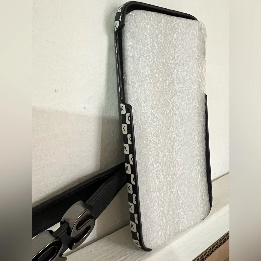 Checkerboard Logo Leather Wristlet Case For iPhone XR